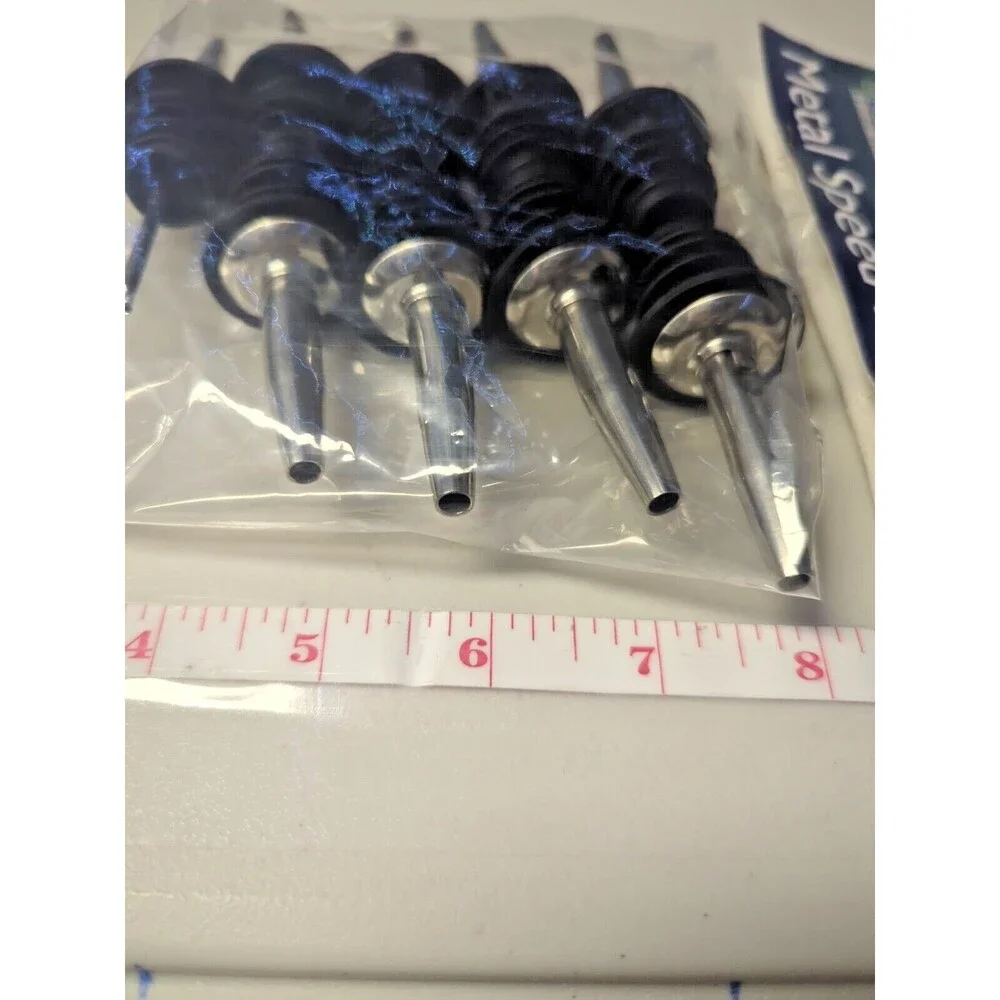 Metal Speed Pourers Set of 9 stainless Steel Finish NEW - Plastic Cork